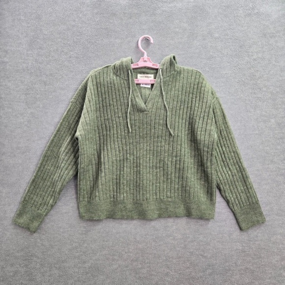 Lucky Brand Women Sweater M Green Knit Polyester Acrylic Wool Spandex Long